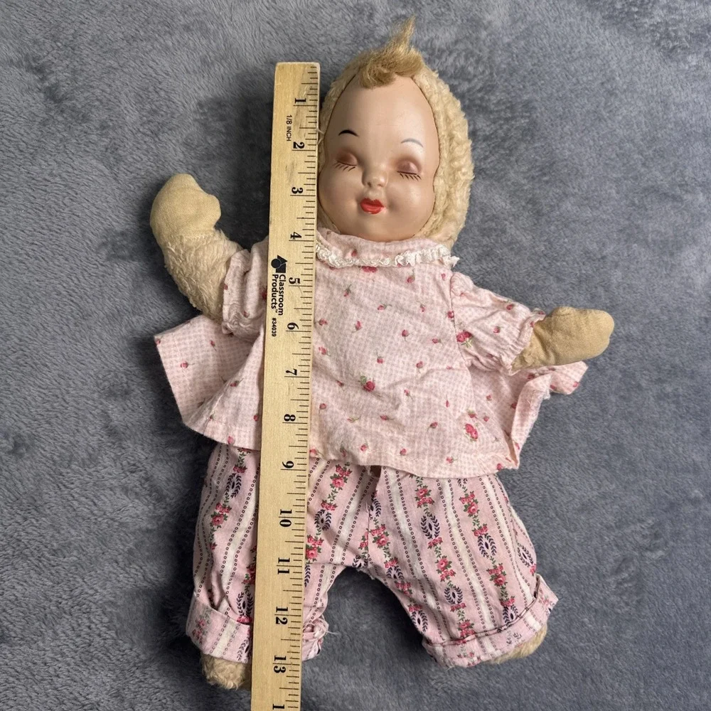 VTG 1940s Sleepyhead‎ Cuddle Baby Doll Toy Blonde 14.5 Inch Berry Straw Filled